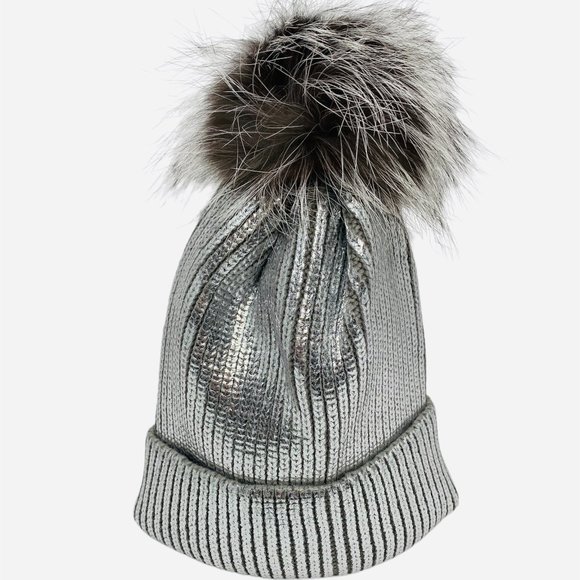 SOLD -Metallic Pom Beanie Hat - Picture 7 of 7